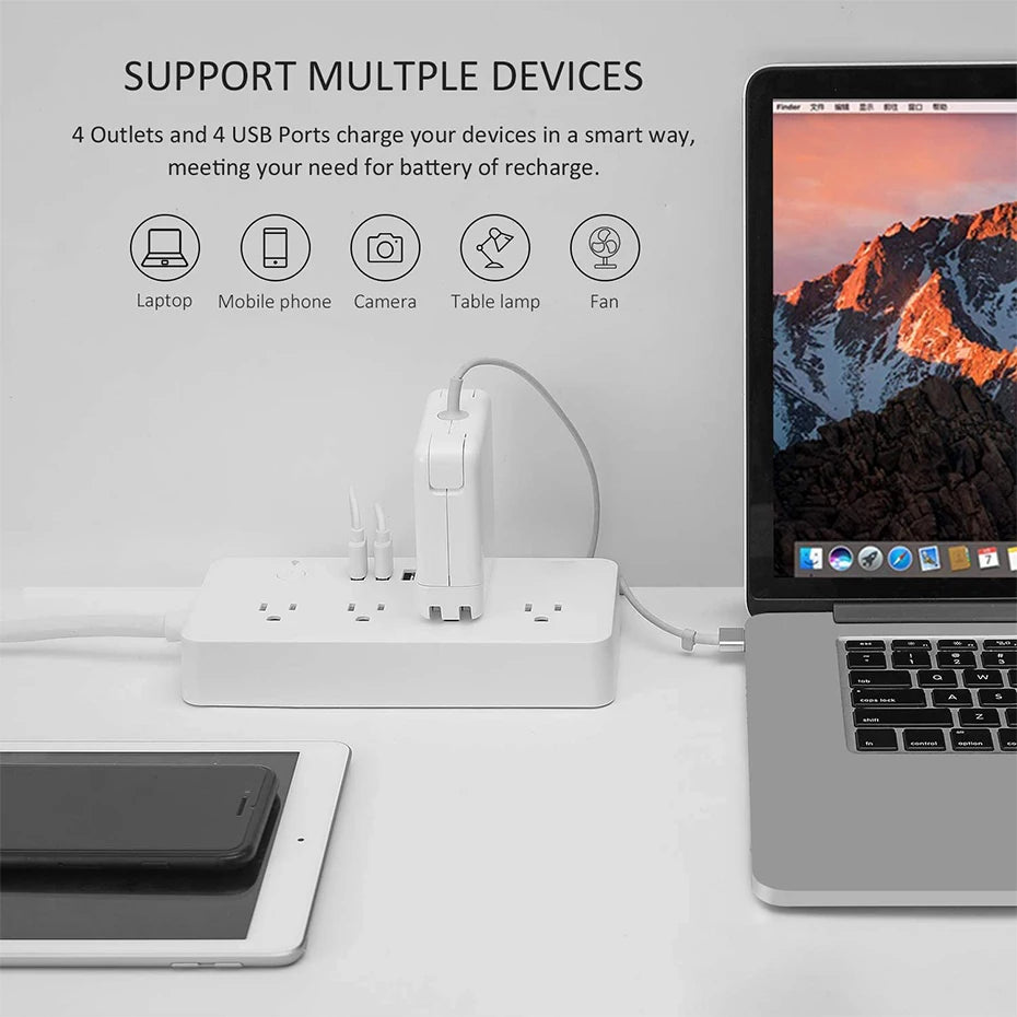 Smart WiFi Power Strip with 4 Plugs & 4 USB