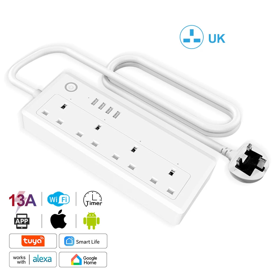 Smart WiFi Power Strip with 4 Plugs & 4 USB
