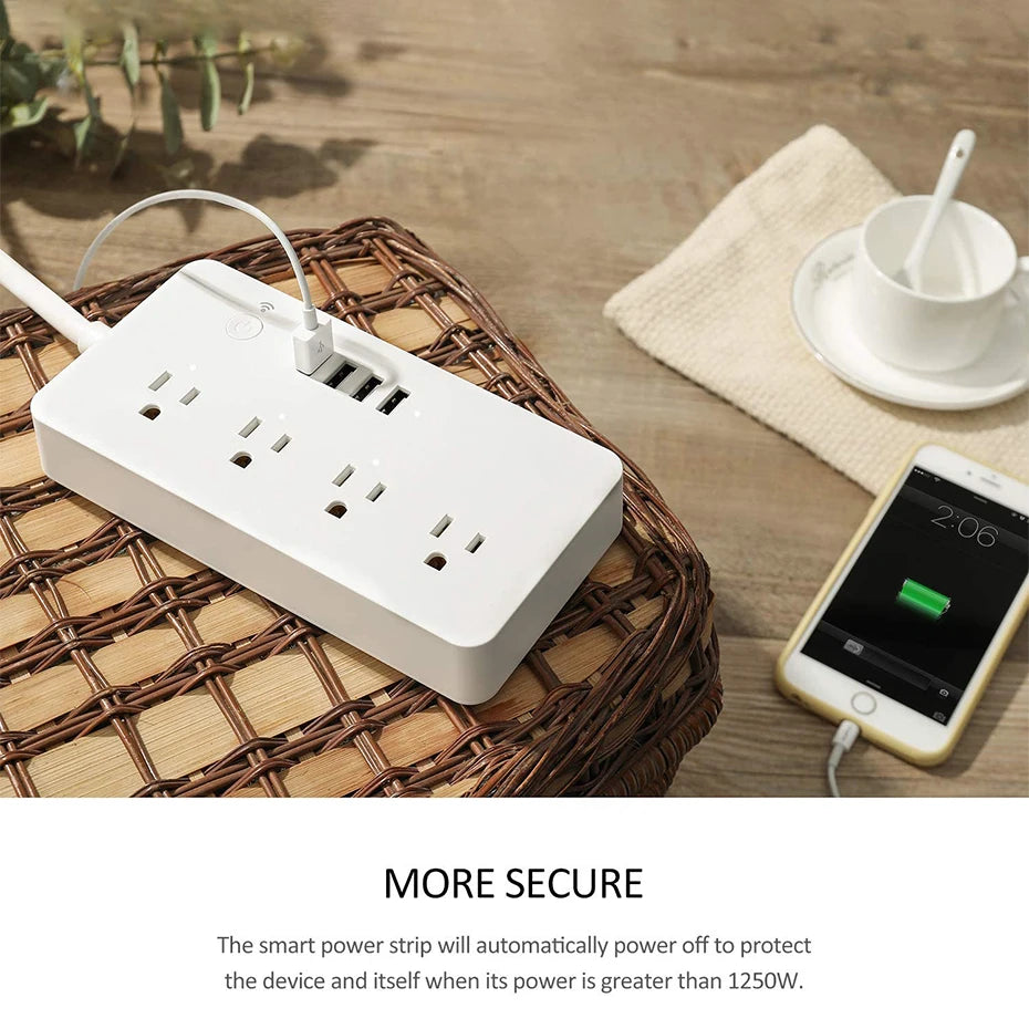 Smart WiFi Power Strip with 4 Plugs & 4 USB