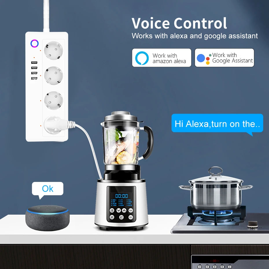 Smart WiFi Power Strip with 4 Plugs & 4 USB