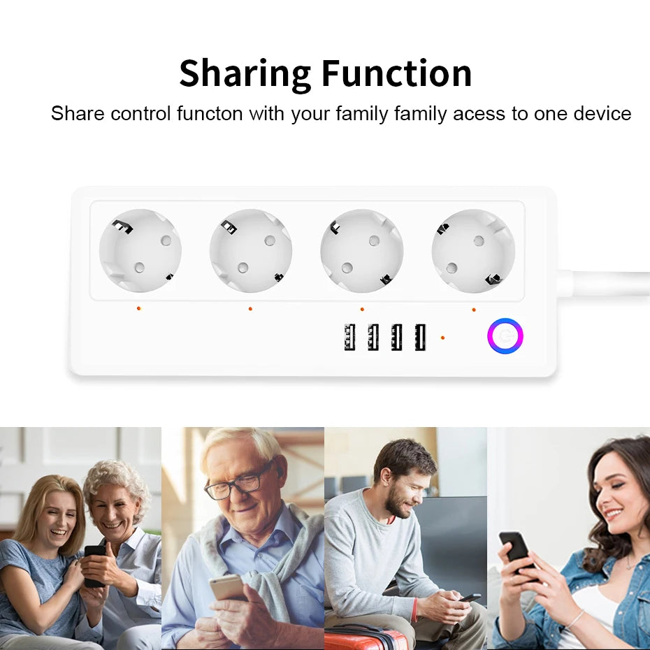 Smart WiFi Power Strip with 4 Plugs & 4 USB