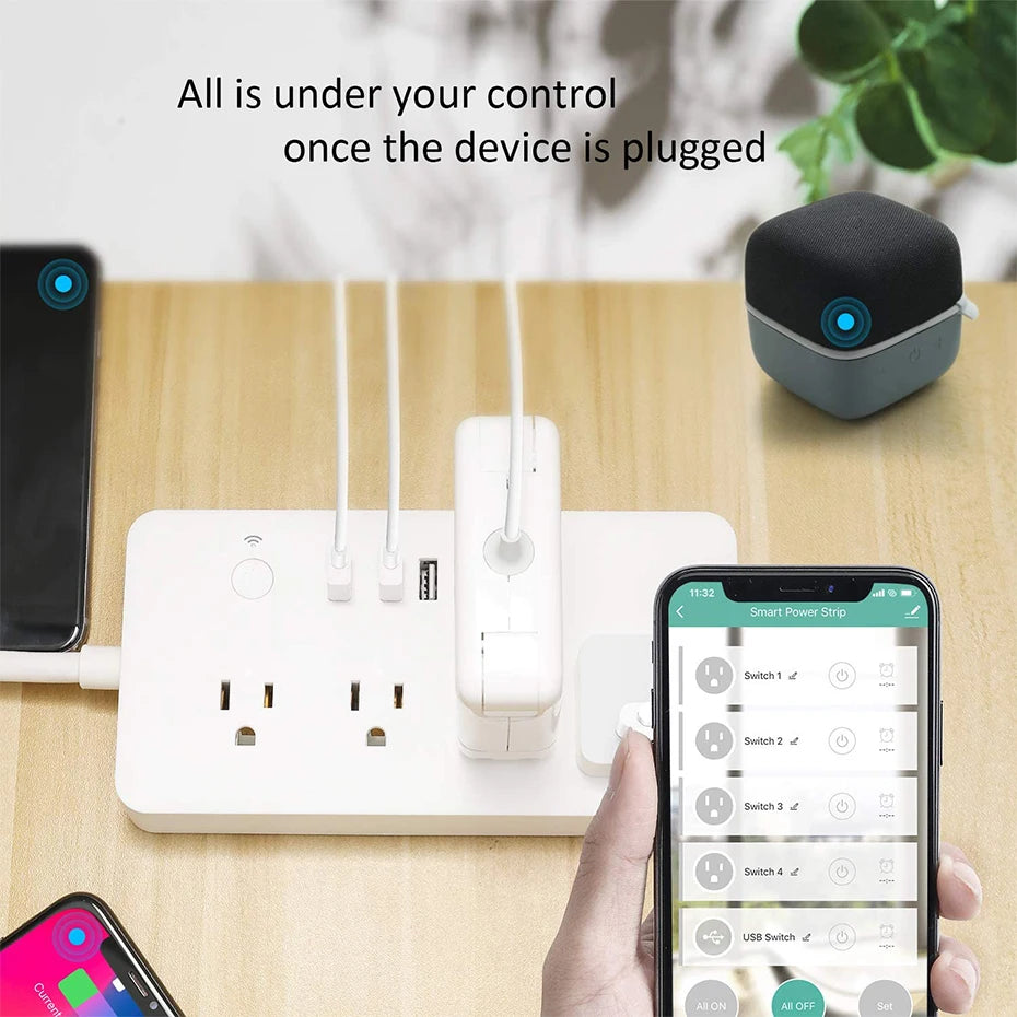 Smart WiFi Power Strip with 4 Plugs & 4 USB