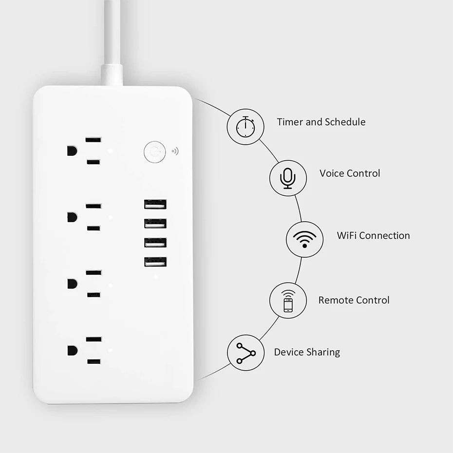 Smart WiFi Power Strip with 4 Plugs & 4 USB