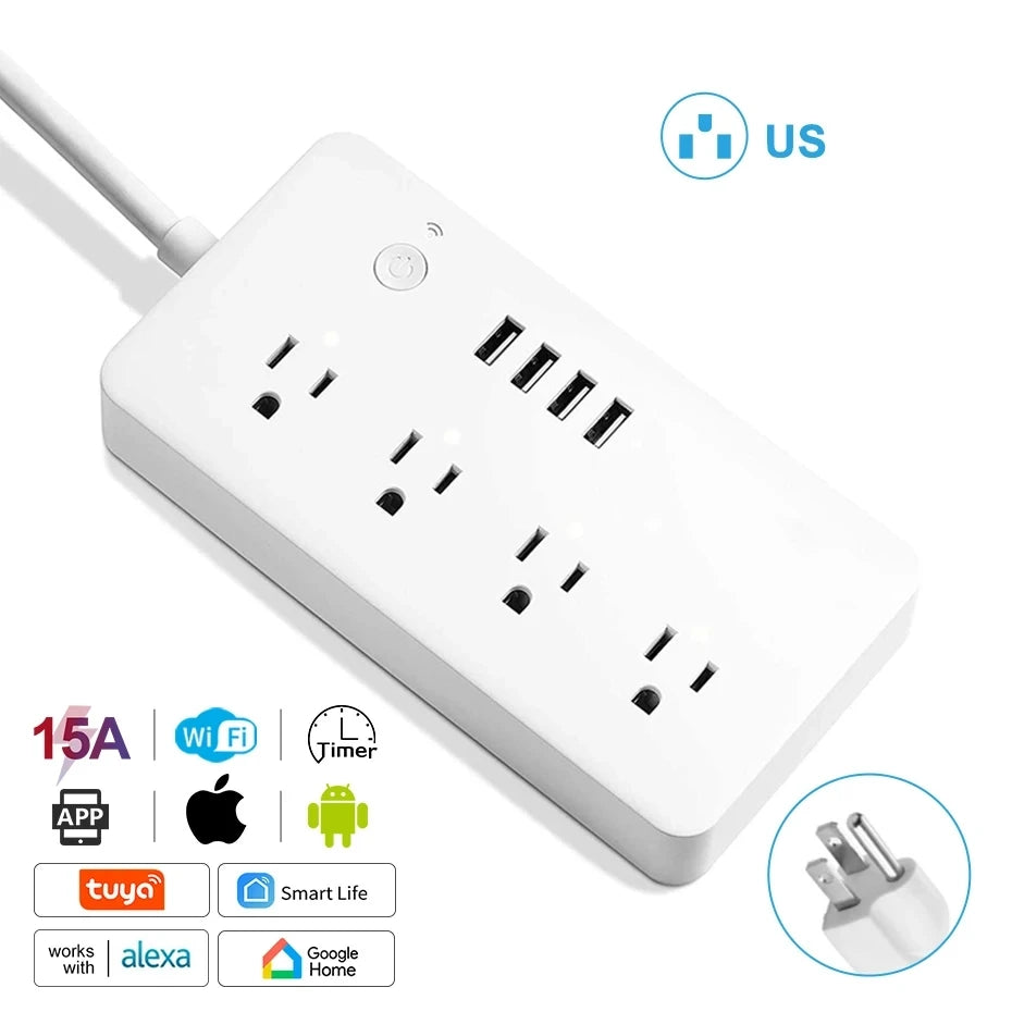Smart WiFi Power Strip with 4 Plugs & 4 USB