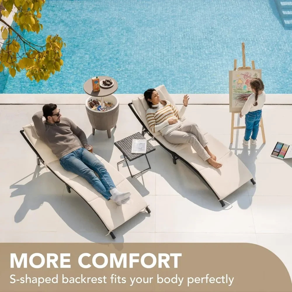Rattan Outdoor Chaise Lounge Set with Table
