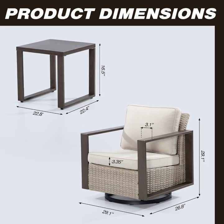 3-Piece Outdoor Swivel Rocker Patio Chair Set with Coffee Table