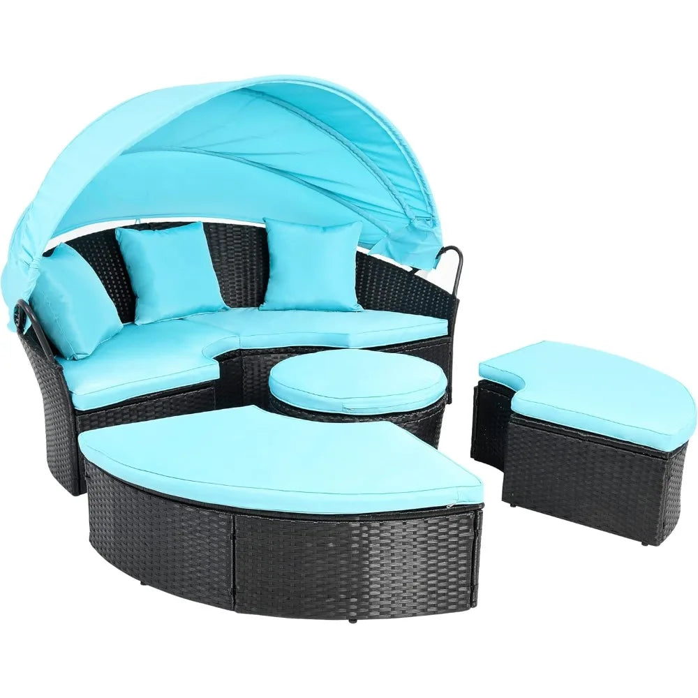 Patio Round Daybed with Canopy & Cushions