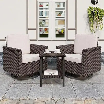 3PC Rattan Swivel Patio Furniture Set – Chairs & Side Table