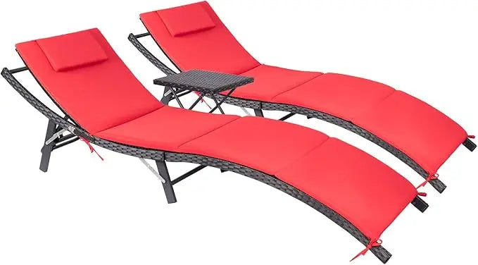 Rattan Outdoor Chaise Lounge Set with Table