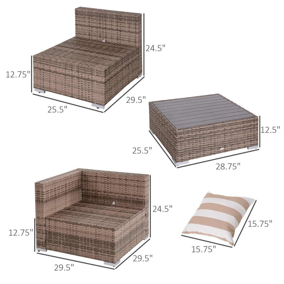 7PC Grey Rattan Modular Outdoor Sofa Set