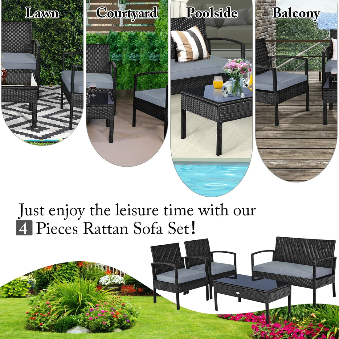 4PCS Patio Rattan Furniture Set – Garden Deck Set