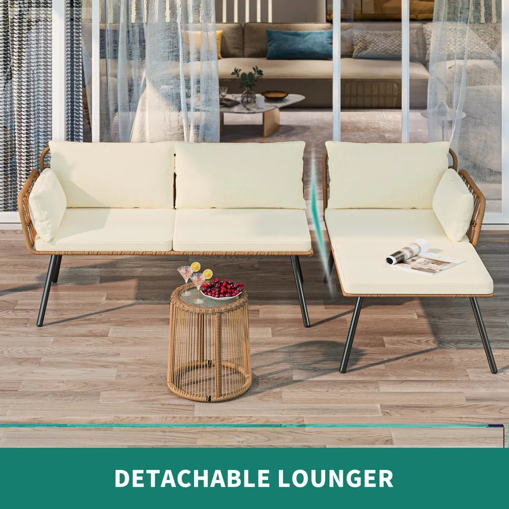 3PC Rattan Patio Furniture Set with Cushions