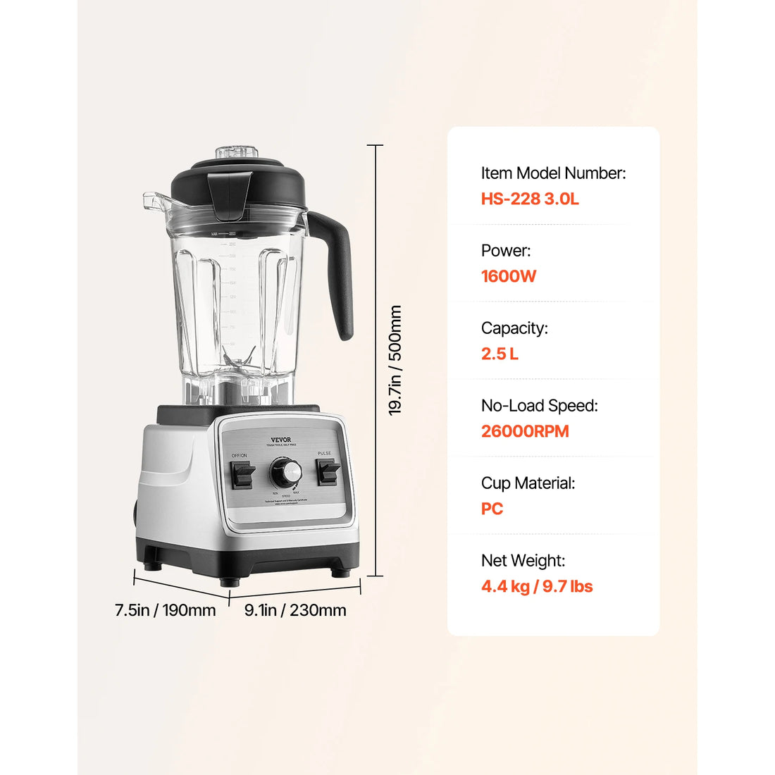 VEVOR 1400W Professional Kitchen Blender