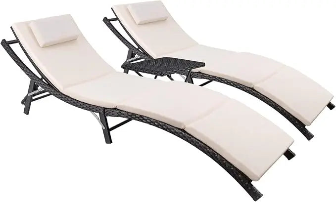 Rattan Outdoor Chaise Lounge Set with Table