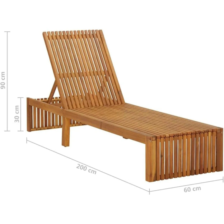 Solid Acacia Wood Adjustable Folding Sun Lounger for Outdoor