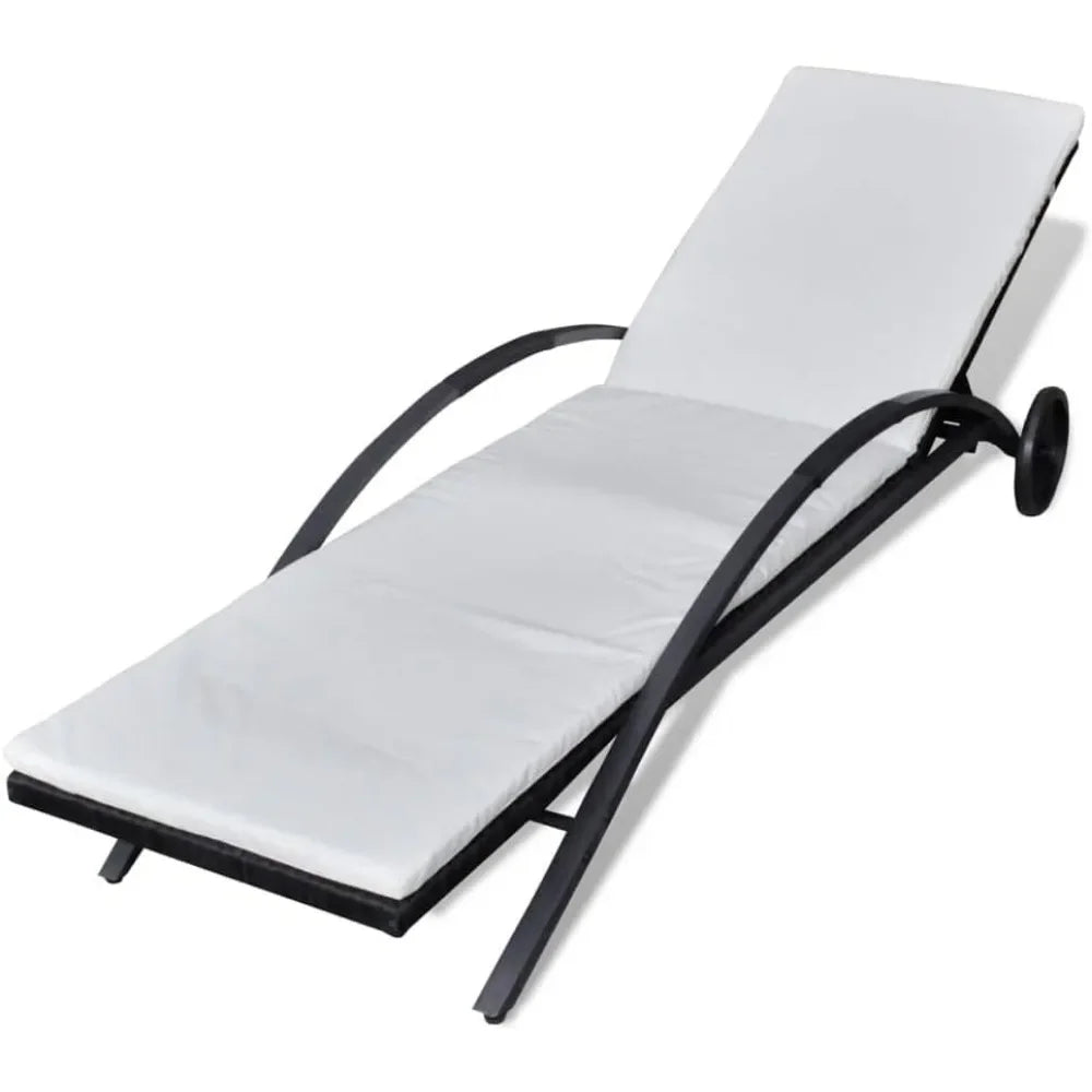 Adjustable Rattan Sun Lounger with Cushion