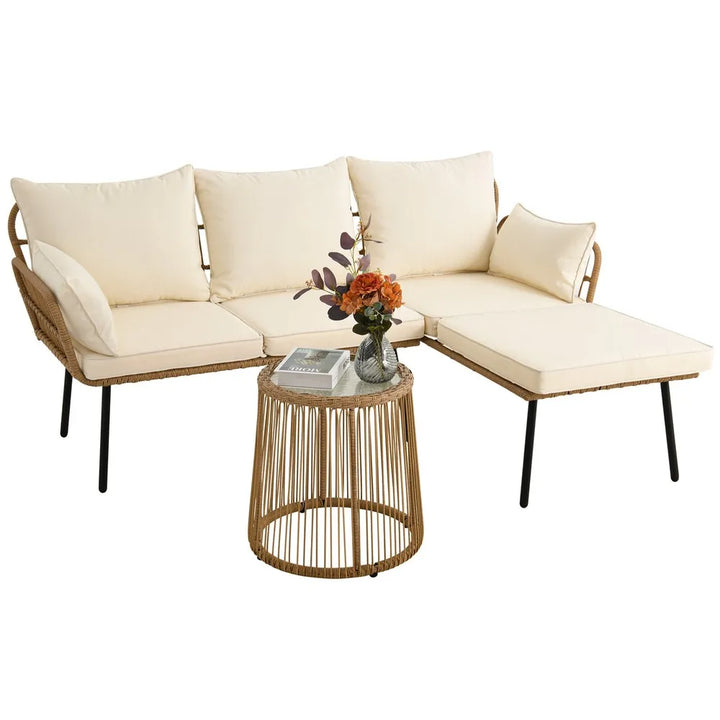 3PC Rattan Patio Furniture Set with Cushions