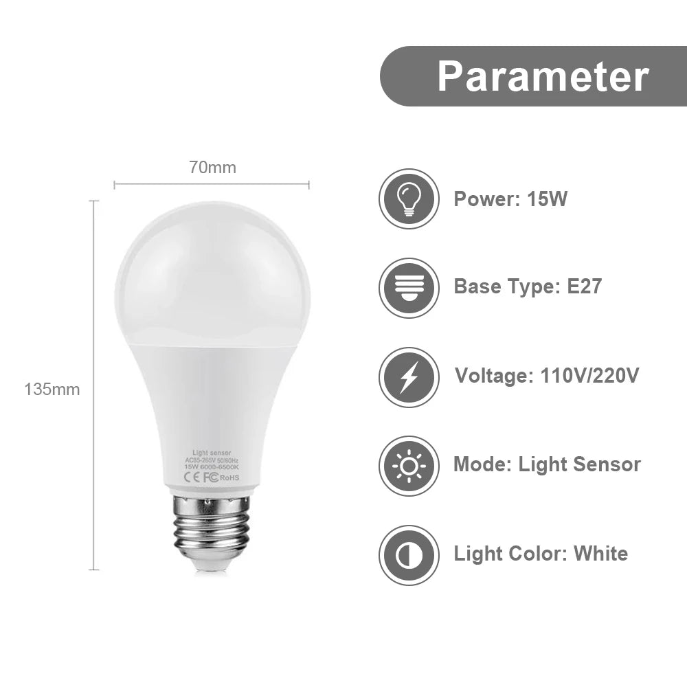 E27 LED Dusk to Dawn Sensor Bulb 15W