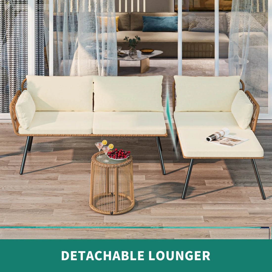 3PC Rattan Patio Furniture Set with Cushions