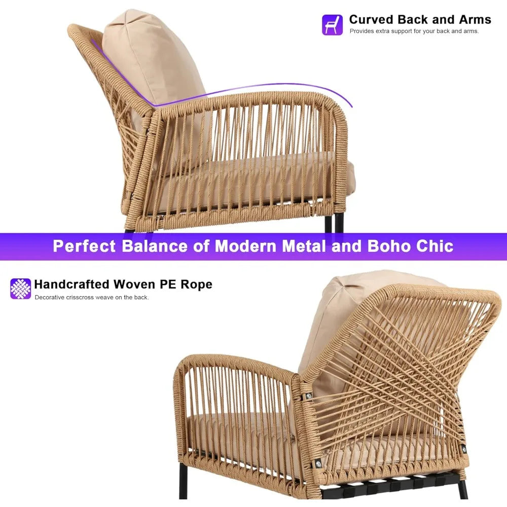 4PC Boho Rope Patio Furniture Set – Outdoor Conversation Set