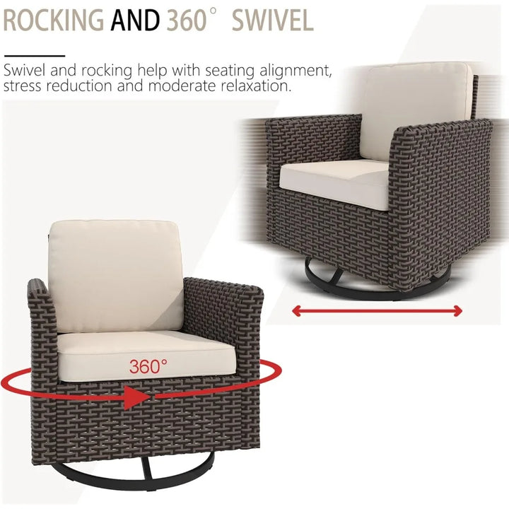 3PC Rattan Swivel Patio Furniture Set – Chairs & Side Table