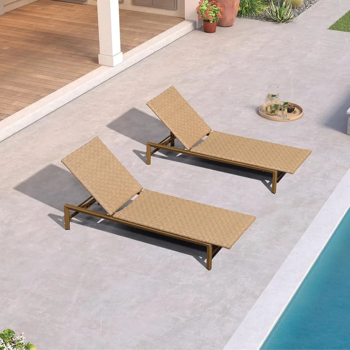 Outdoor Rattan Chaise Lounge Adjustable Recliner