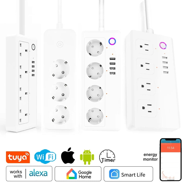 Smart WiFi Power Strip with 4 Plugs & 4 USB