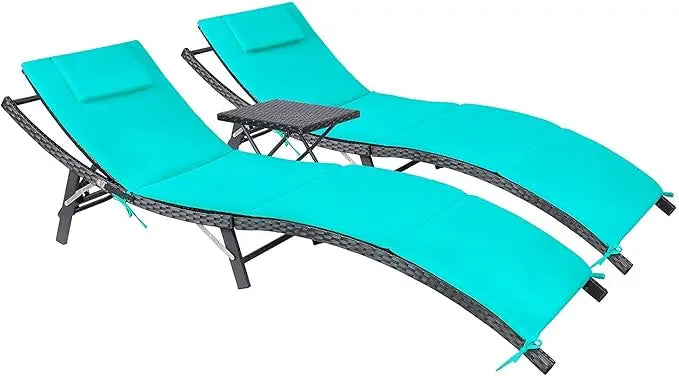Rattan Outdoor Chaise Lounge Set with Table