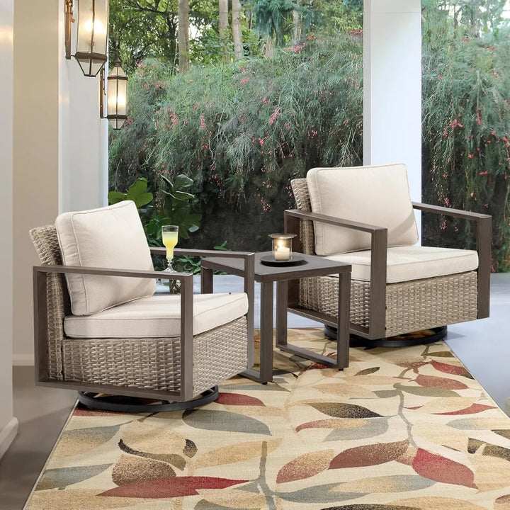 3-Piece Outdoor Swivel Rocker Patio Chair Set with Coffee Table