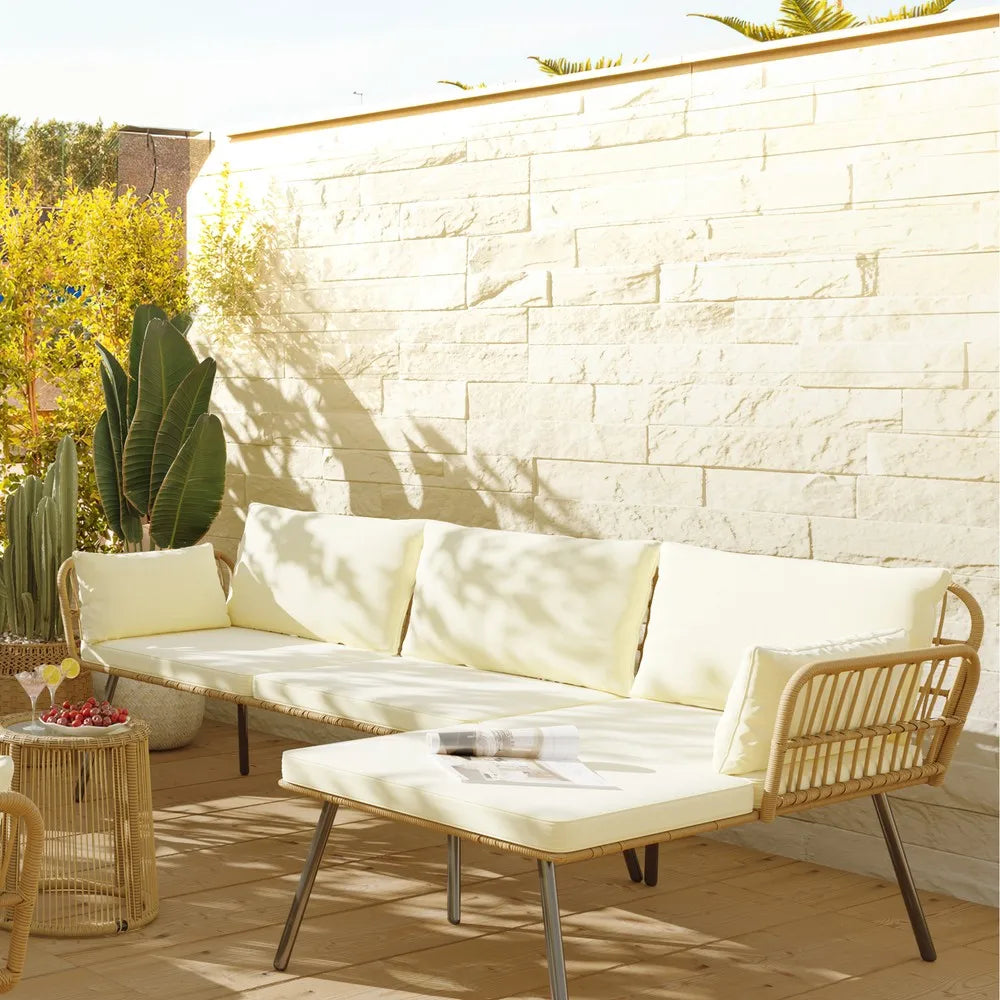 3PC Rattan Patio Furniture Set with Cushions