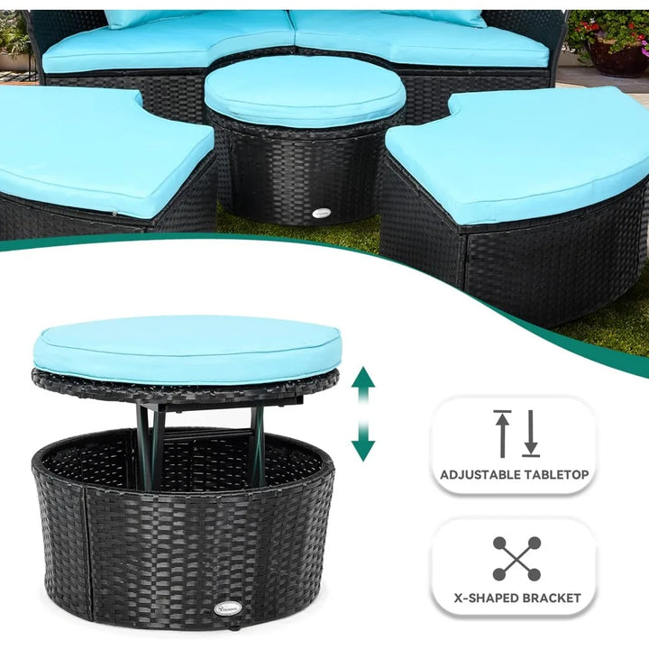 Patio Round Daybed with Canopy & Cushions