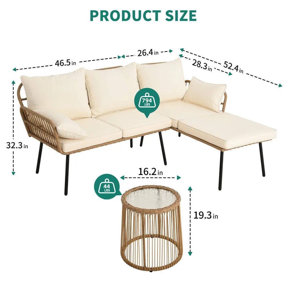 3PC Rattan Patio Furniture Set with Cushions