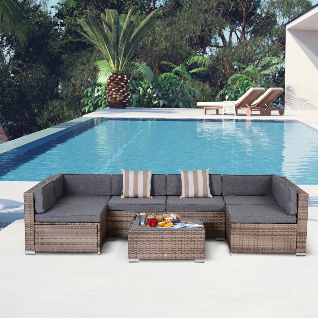 7PC Grey Rattan Modular Outdoor Sofa Set