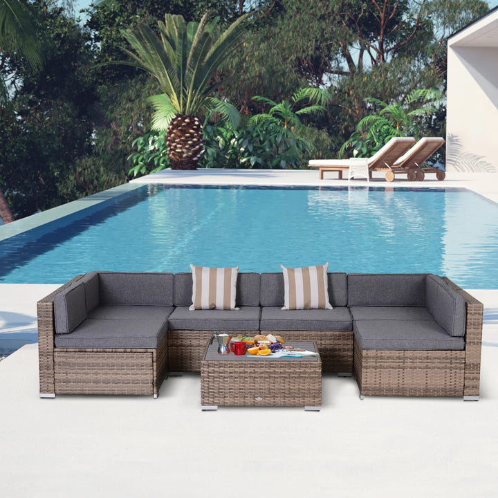 7PC Grey Rattan Modular Outdoor Sofa Set
