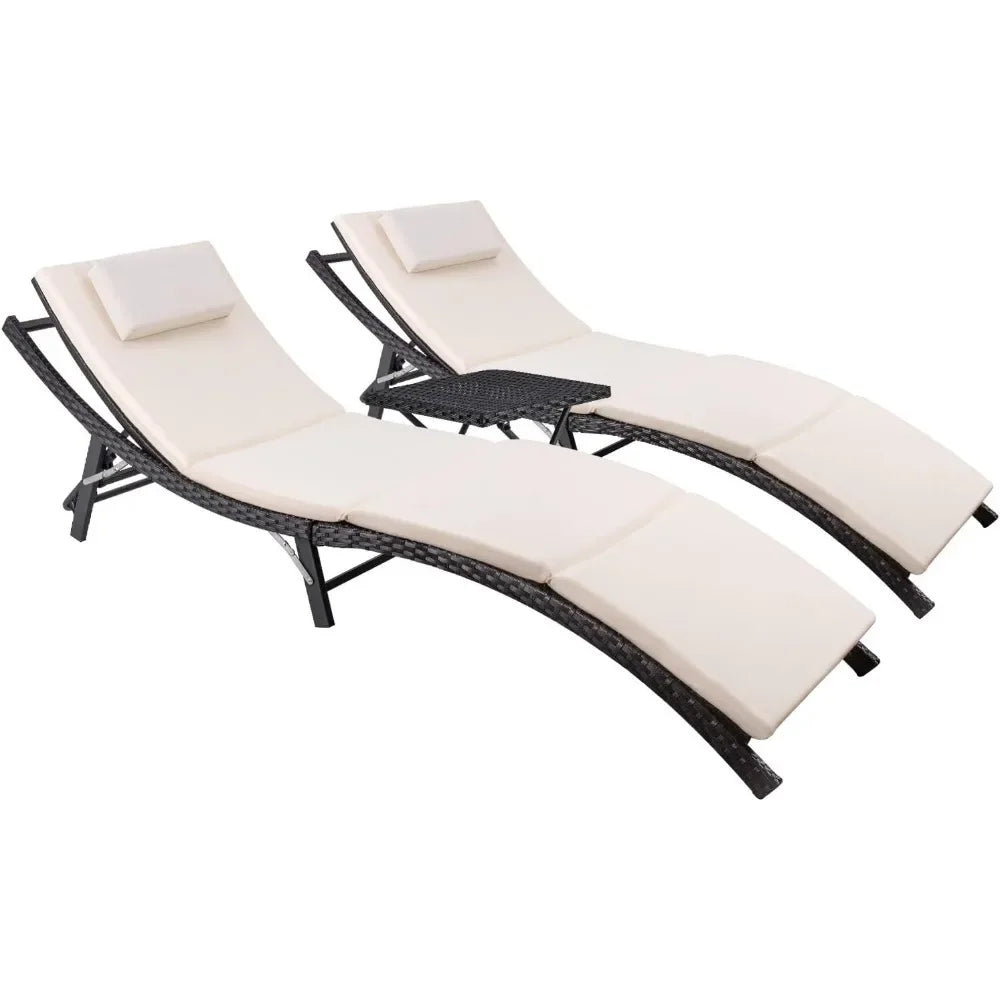 Rattan Outdoor Chaise Lounge Set with Table