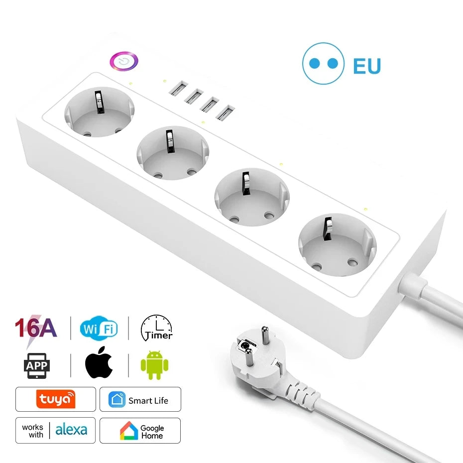 Smart WiFi Power Strip with 4 Plugs & 4 USB