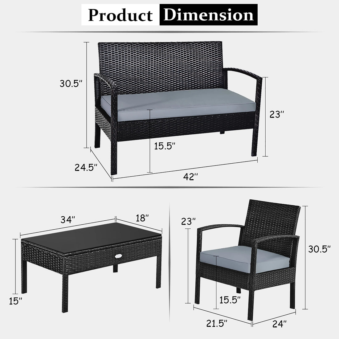 4PCS Patio Rattan Furniture Set – Garden Deck Set
