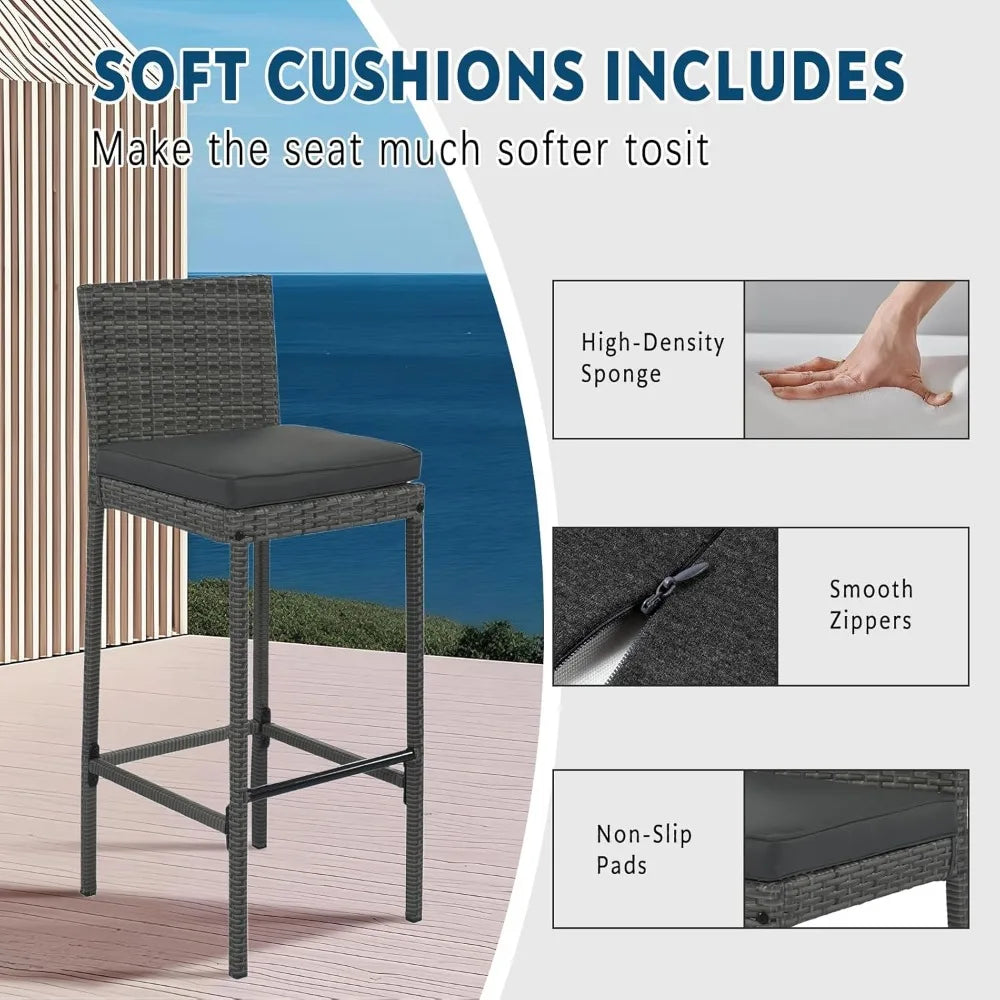 5-Piece Rattan Patio Bar Set with Table & 4 Stools