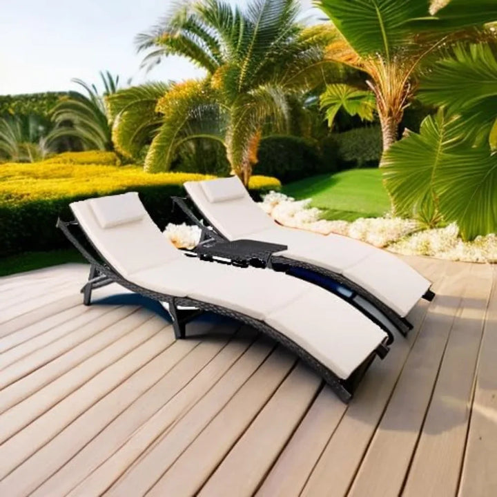 Rattan Outdoor Chaise Lounge Set with Table