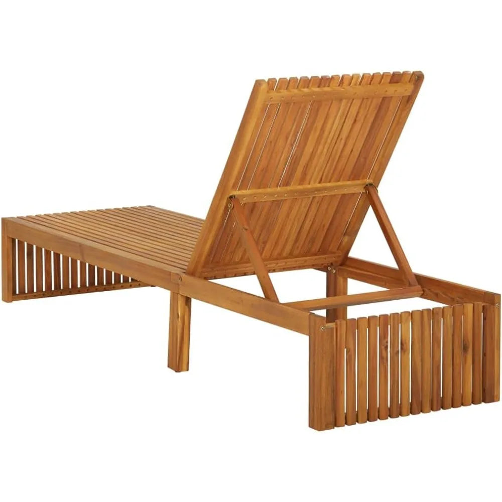 Solid Acacia Wood Adjustable Folding Sun Lounger for Outdoor