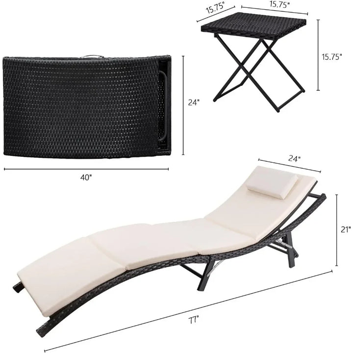 Rattan Outdoor Chaise Lounge Set with Table