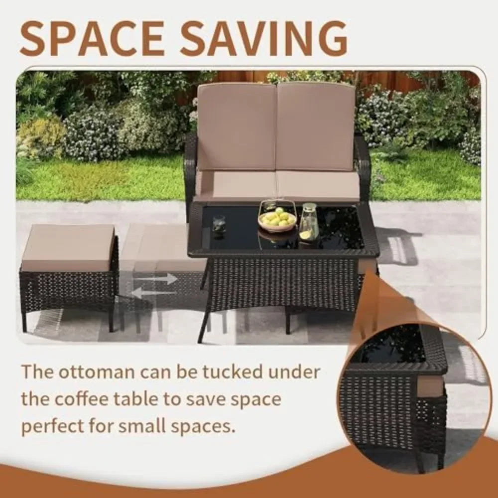 Outdoor Rattan Patio Furniture Set – Loveseat & Chairs