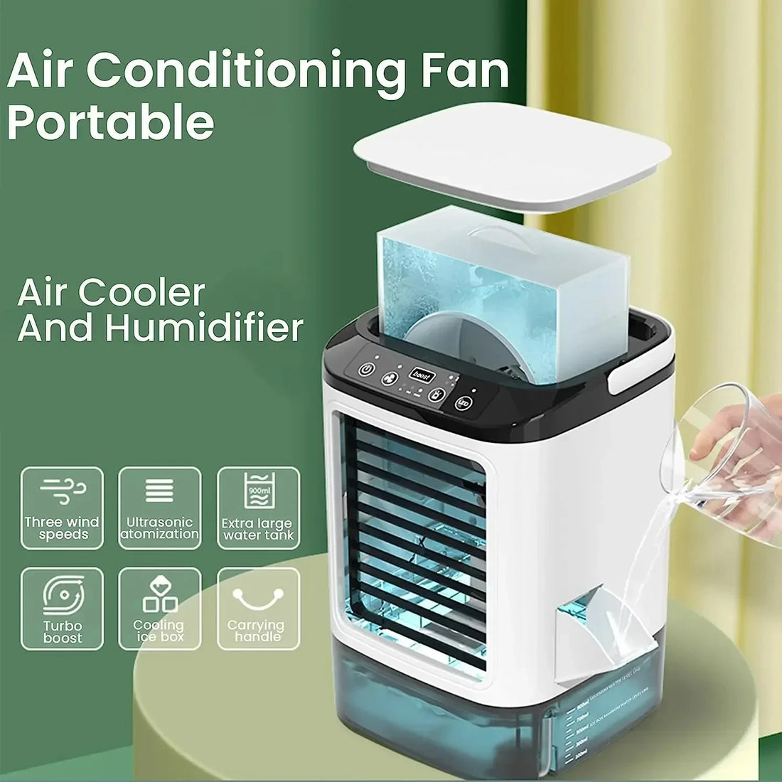 Portable Desktop Air Conditioner Fan with Dual Spray & Night Light