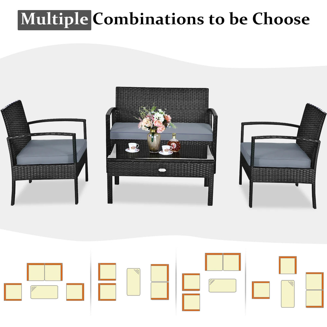 4PCS Patio Rattan Furniture Set – Garden Deck Set