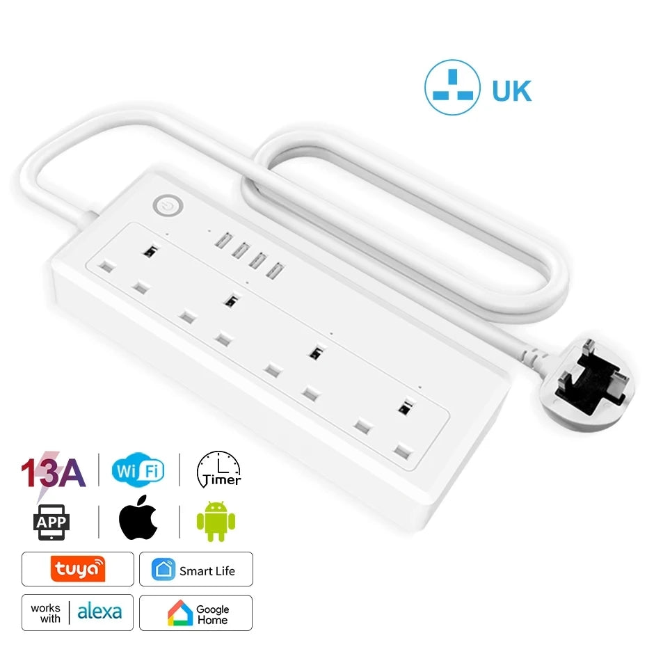 Smart WiFi Power Strip with 4 Plugs & 4 USB