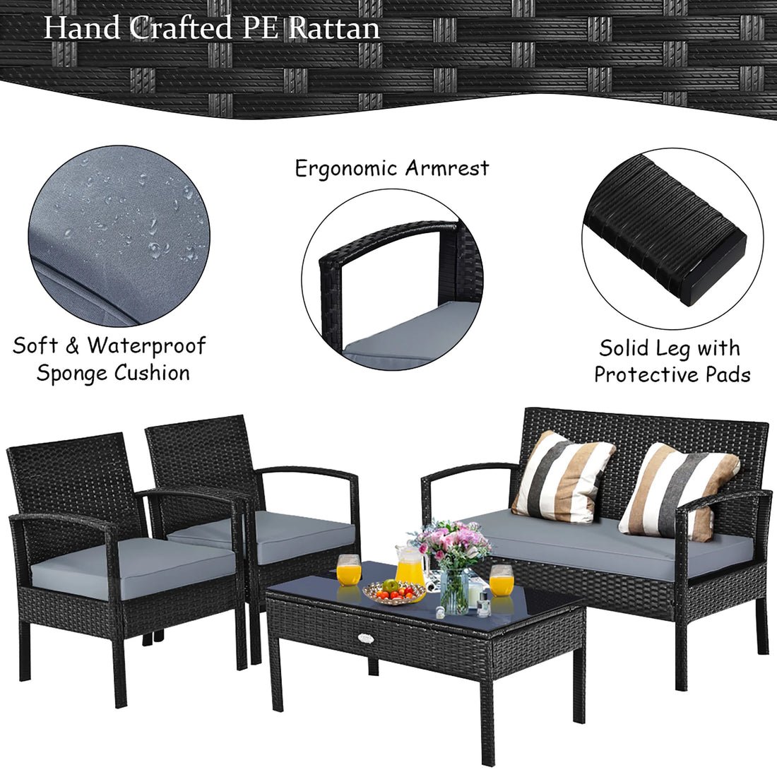 4PCS Patio Rattan Furniture Set – Garden Deck Set