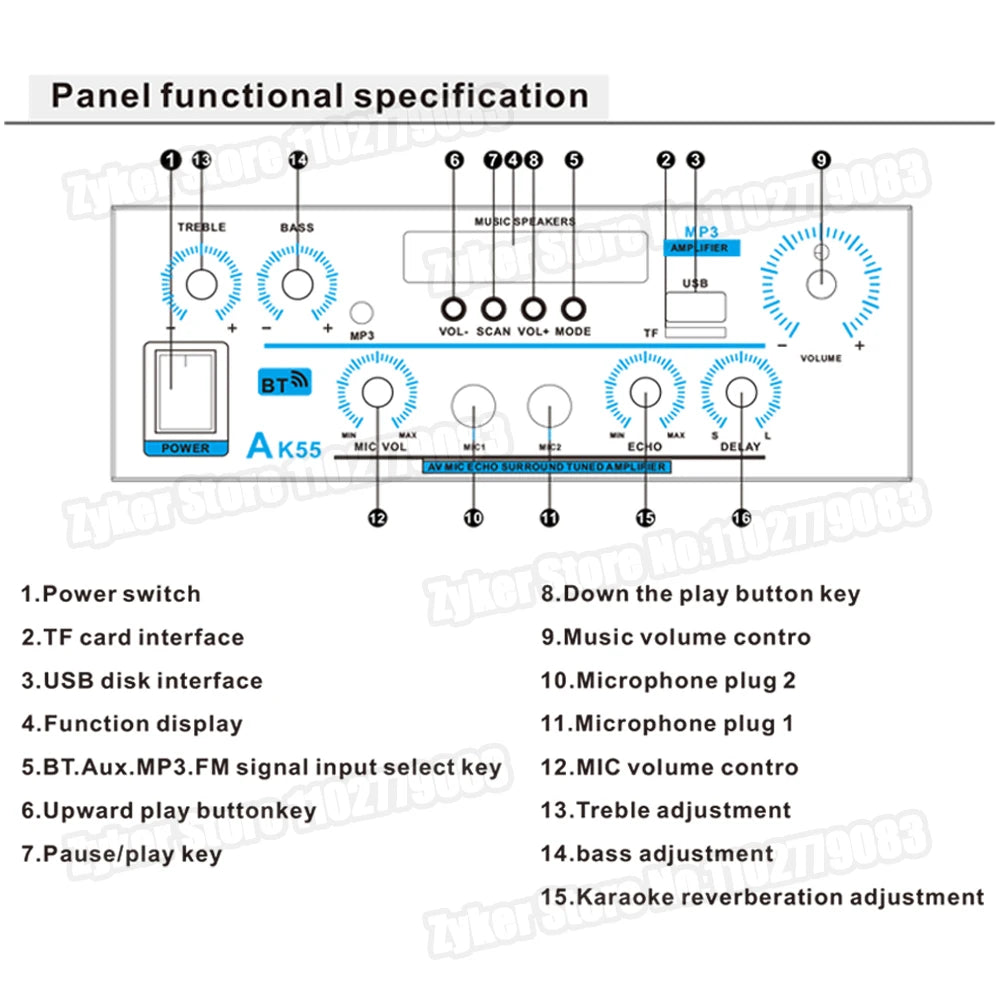 AK55 HiFi Bluetooth Audio Amplifier
