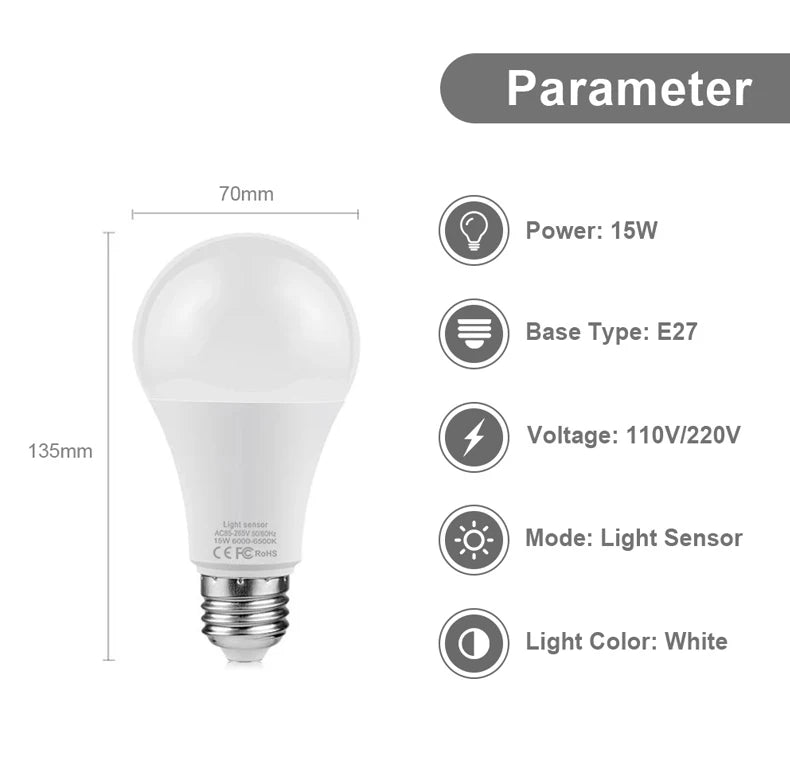 E27 LED Dusk to Dawn Sensor Bulb 15W
