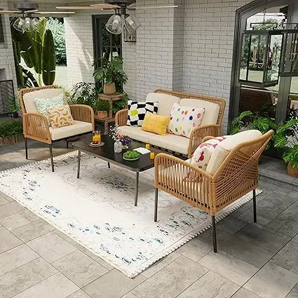 4PC Boho Rope Patio Furniture Set – Outdoor Conversation Set