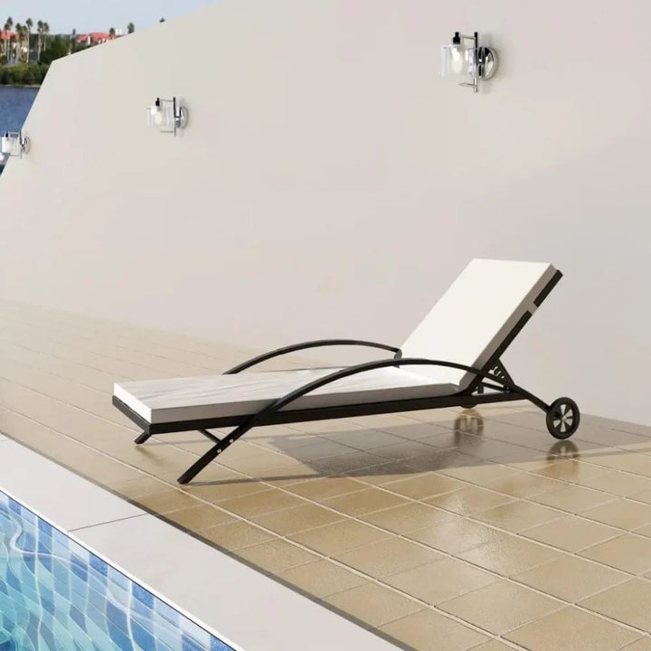 Adjustable Rattan Sun Lounger with Cushion